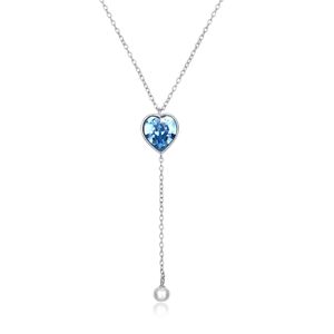 Zemior Long Tassels Women Halsband S925 Sterling Silver Heart Pendant Österrike Shining Blue Crystal Fine Smycken Q0531