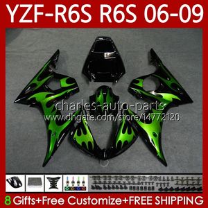 Feedings de motocicleta para Yamaha YZF Green Chamas R6 S 600 CC YZF600 YZF-R6S 2006 2007 2009 2009 Body 96No.147 YZF-600 600cc yzfr6s 06-09 YZF R6S 06 07 08 09 Kit de carroçaria OEM