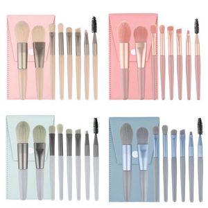 Set di pennelli per trucco da 8 pezzi Kit di pennelli per trucco da viaggio per capelli sintetici morbidi rosa Kit di pennelli per trucco cosmetico multifunzione