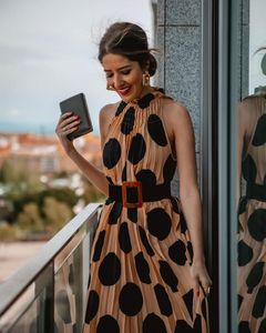 Vestidos casuais femininos elegantes vestido de verão com bolinhas plissadas gola alta festa para mulheres moda sem mangas linha A 2022