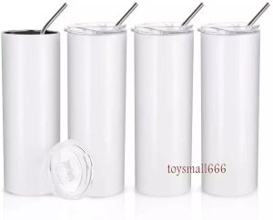 US Stock Sublimation Straight Tumblers oz Stainless Steel Mugs clear straw DIY Tall Blank Cups ml Vacuum Insulated Coffee Beer Water Bottle cups box sxm8
