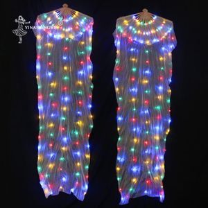 Stage Wear Colorful LED Fan Bone More Belly Dance Performance Silk Fans Shining Rainbow 1 Pc / Pair With Batteries