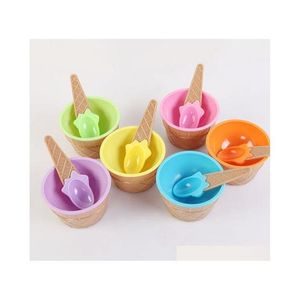 Barn glass skålar verktyg kopp par skål gåvor efterrätt containerhållare med sked barn presentförsörjning eea560 jv1zf