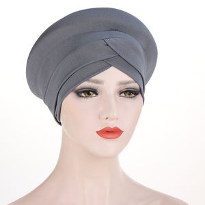 New Solid color forehead cross hijab bonnet muslim woman wrap head scarf turban hat ready to wear Inner hijabs Arab headdress