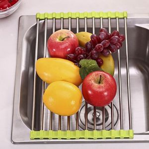 Wholesale- Multifunction Stainless Steel Rack Drain Kitchen Sink Shelf Draining Folding Dish Drip Convenient1 Mats & Pads