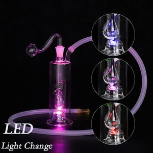 5,9 polegadas de altura LED Mudança de luz Cachimbo de água Cachimbo de vidro para fumar Cachimbo de tabaco Tigela de tabaco para cachimbo de água artesanal portátil Shisha Percolater Cachimbo de água para fumantes