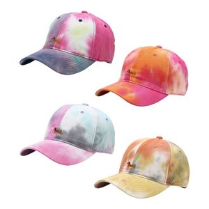 Unisex Harajuku Degrade Kravat Boya Beyzbol Şapkası Sevimli Yavru Köpek Işlemeli Yaz Açık Güneş Kremi Snapback Visor Şapka Y200730