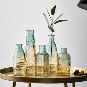 Nordic Simple Creative Home Retro Glass Vase Table Decoration Living Room Dried Flower Arrangement Light Luxury Glass Vase LJ201209