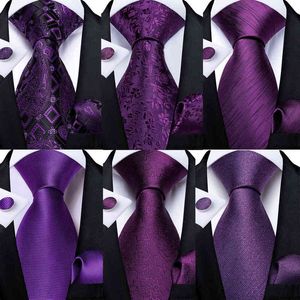 DiBanGu Ties For Men Purple Floral Paisley Necktie Business Formal 100% Silk Tie Pocket Square Set For Wedding Party Cravat Y1229