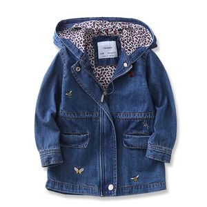 Moda menina jeans jaqueta crianças borboletas jaqueta com capuz outerwear primavera outono criança casaco jeans jaquetas para menina 3-11 yrs lj201126