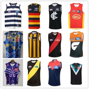 Wholesale rugby jerseys black yellow for sale - Group buy 22 AFL port Adelaide crows Essendon Bombers jersey Brisbane Lions fremantle dockers tank top gold coast suns Hawthorn Hawks vest Australian Rules shirts Carlton