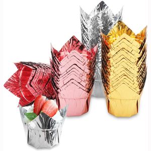 Jednorazowe tulipanowe wkładki Cupcake Aluminium Folia Muffin Cups Ramekin Posiadacze Cake Wrappers na imprezy PHJK2203