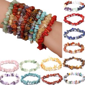 Fashion Healing Natural Stone Crystals Chips Tourmaline Strand Bead Bracelet Women Party Jewelry Bohemia Strand Bracelets 15 Colors