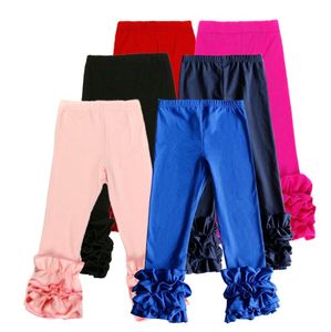 Små tjejer 'ruffle leggings baby toddler tjej solid färg byxor barn rena färger casual byxor c912