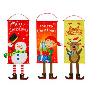 Venda quente da bandeira do Natal Elf Snowman pano rolo de papel suspenso desenhos animados lona Janela Decoração Wall Scroll produto da bandeira