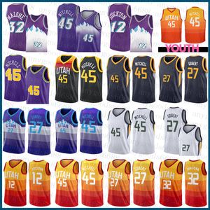 Utahs Jazzs Mens Basketball Jersey Donovan 45 Mitchell Youth Rudy 27 Gobert S-2XL John 12 Stockton Karl 32 Malone White