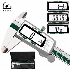 Valor de aço inoxidável digital de zede 150mm 6 polegadas / métrica / frações Conversão de resolução de 0.01mm Display LCD com caixa T200602