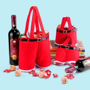 Decorazioni natalizie Utile 1Pc Merry Gift Treat Candy Wine Bottle Holder Babbo Natale Bretella Pantaloni Pantaloni Decor Bags1