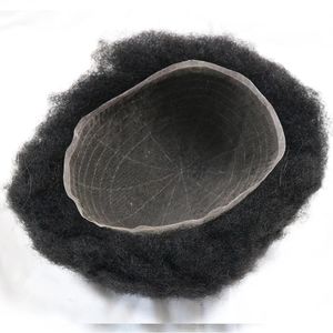Afro Curly 4mm Men Toupee Full Lace Base Hair Wig For Man Replacement System Curly Hairs Unit 1B Natural Black Color Hairpiece