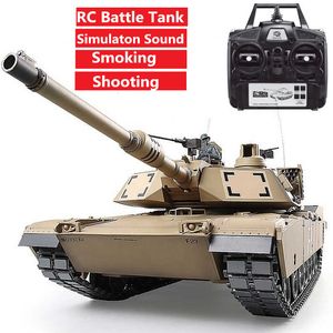 Electric/RC Car Remote Control RC Battle Tank Military Tank High Simulation M1A2 Tank med rökning Shooting Bullet lansering Cool LED Light Kid Toy 201208 240314