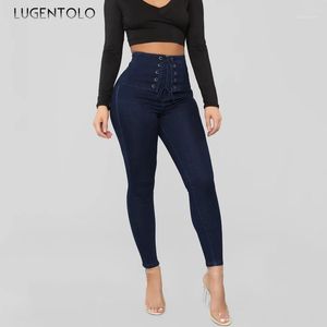 Wholesale jeans bondage for sale - Group buy Lugentolo Women Sexy Jeans Personality Slim Waist Bondage Rope High Waisted Female Casual Pencil Women s