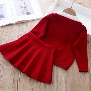 Set di abbigliamento invernale per ragazze, camicia maglione lavorata a maglia a maniche lunghe per bambini casual + gonna, completo da 2 pezzi, per ragazze da 2 a 6 anni
