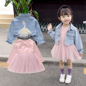 2020 vestito neonato giacca di jeans bambina prima festa di compleanno che indossa carino senza maniche bambino fashion girl suit0-4T LJ200916