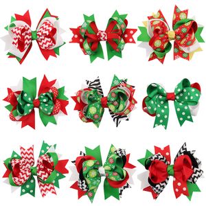 Baby Girls Christmas hairpins dovetail Barrettes bow with clip children snowflake Dot stripe hair accessories Bowknot Hair clips QHC045