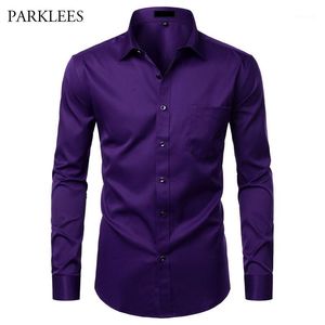 Men's Casual Shirts Purple Men Bamboo Fiber Dress Shirt Comfortable Soft Mens Long Sleeve Easy Care Work Business Formal For Homme1