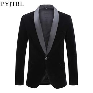 PYJTRL Male Plus Size Classic Black Shawl Lapel Velvet Blazer Men Fashion Casual Wedding Groom Slim Suit Jacket Singers Costume 201006
