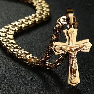 Pendant Necklaces Catholic Crucifix Pedant Gold Stainless Steel Necklace Thick Metal Neckless Unique Men Fashion Jewelry Bible Chain1