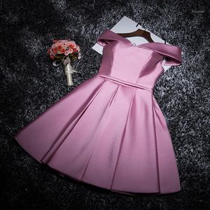 Casual Dresses Lanxirui Burgundy Pink Elegant Knee Length Solid Party Off The Shoulder Women Formal Dress Vestidos1