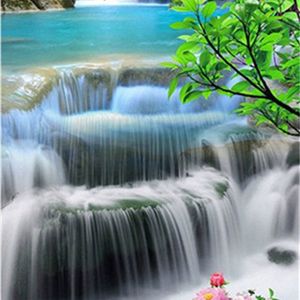 Mean Cachoeira 5d DIY Paisagem Pintura Full Round Diamond Form Form Rhinestone Inlay Embroidery Set 201112