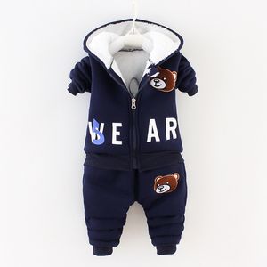 Autunno inverno Casual Casual-imbottito vestiti per bambini Bambini Vestito spesso Vestiti spessi Più Pantaloni con cerniera con cappuccio in pile Bambini Clothes LJ201202