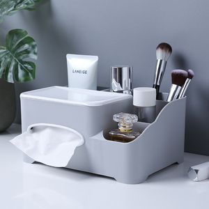 Cosmetico Organizer Tissue Box Office Storage Box Desktop Brush Holder Makeup Organizer Desk Home Sundries Contenitore per stoccaggio LJ200812