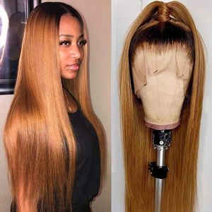 Perucas dianteiras de renda reta com alto rabo de cavalo 360 Ombre Frontal Ombre Brown Bronde Humano T Parte Andulações Para Mulheres