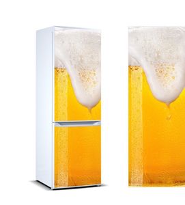 Adesivo de geladeira 3D Cool Beer Geladeira Lava-louças Capa de porta Cozinha Acessórios de decoração para casa Moderno 3D Adesivos de parede LJ200904