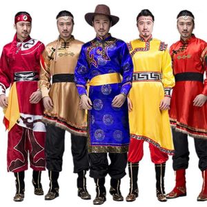 Roupas étnicas Traditional Mongolian Trajes para Homens Grassland National Genghis Khan Riding Dance Fase Desempenho Asia Adulto Waer1