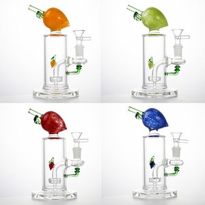 Colorful Peach Glass Bongs Fruits Shape Water Pipes Straight Tube 14mm Female Joint Glass Pipe Showerhead Perc Smoking Oil Dab Rigs Bowl