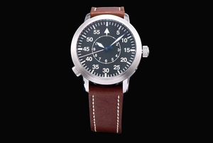 44mm Vintage Erkekler İzle Erkek Kol Pilot Saatler Safir Su Geçirmez Hakiki Deri Kayış 100-09-07-04-04 Otomatik Mekanik Hareket