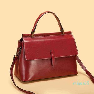 Tasche Tote Echtes Leder Handtasche Frauen Schulter Mädchen Shopper Geldbörse Mode Lässig Vintage Einfachen Stil Einfarbig Umhängetasche