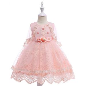 I lager Fancy Rosa Beaded Flower Girl Dresses for Weddings 3-10Y Bow Formell Dress for Girls Elegant Pageant Tulle Ball Gown