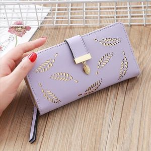 Hot Sale Long Wallet Women Purses Leaves Hollow Coin Purse Card Holder Wallets Female High Quality Clutch Bag Pu Leather Wallet