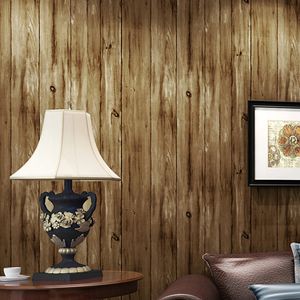 Painel de madeira efeito 3D Retro Vintage Estilo Faux não tecido Papel de parede rolo de madeira padrão de barra de fundo papel de parede Decor