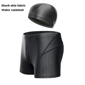 Men's Quick Dry Swim wear Shark Skin Fabric Swimming Trunks Water Resistant Swim pants and cap