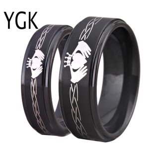 Tungsten Carbide мужская Черное кольцо Классический Claddagh Дизайн женской Свадебной группы Любовь Кольцо Дружба Подарочная Обручальное Кольцо 201006