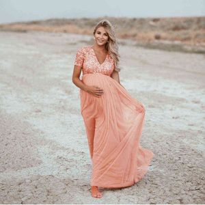 コットンスパンコールチュールボールガウンのマタニティドレス写真撮影のための長いマタニティ写真の小道具ドレス妊婦のためのドレス