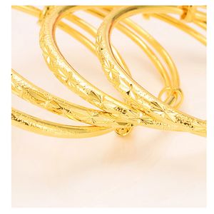 Dubai Fine gold Bangle 18 K Yellow Solid Gold GF Bracciale Africa Jewelry Circlet Gift 1pc o 4 pc Elasticity Open push-and-pull