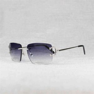 Fine Accessories Classic Rhinestone Wire Rimless Oval Sunglasses Men Stone Metal Frame Square Shades for Women Summer Club Oculos Eyewear French