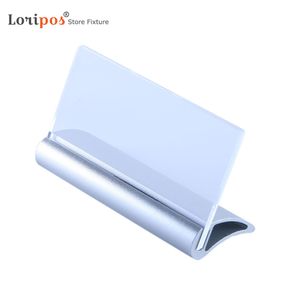 Counter Top Mini Fotoram Tabell Namn Kort Display Akrylskylthållare Namnskyltstativ med Aluminium Metal Snap Base | Loripor